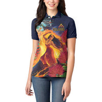Hawaii Kilauea Big Islands Women Polo Shirt Pele Goddess With Tropical Flowers