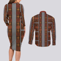 Malo e Lelei Tonga Couples Matching Long Sleeve Bodycon Dress and Long Sleeve Button Shirt Tongan Ngatu Tapa Cloth LT14 - Polynesian Pride