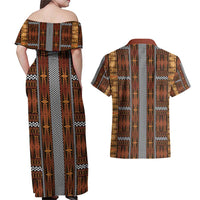 Malo e Lelei Tonga Couples Matching Off Shoulder Maxi Dress and Hawaiian Shirt Tongan Ngatu Tapa Cloth LT14 - Polynesian Pride