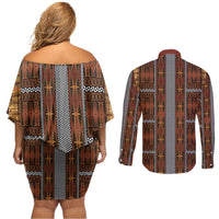 Malo e Lelei Tonga Couples Matching Off Shoulder Short Dress and Long Sleeve Button Shirt Tongan Ngatu Tapa Cloth LT14 - Polynesian Pride