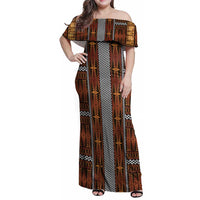 Malo e Lelei Tonga Family Matching Off Shoulder Maxi Dress and Hawaiian Shirt Tongan Ngatu Tapa Cloth LT14 Mom's Dress Orange - Polynesian Pride