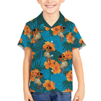 Hawaii Luau Party Family Matching Off Shoulder Long Sleeve Dress and Hawaiian Shirt Dancing Girl Tropical Flowers LT14 Son's Shirt Blue - Polynesian Pride