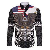 Talofa American Samoa Flag Day Family Matching Long Sleeve Bodycon Dress and Hawaiian Shirt Bald Eagle Polynesian Tattoo LT14 Dad's Shirt - Long Sleeve Black - Polynesian Pride