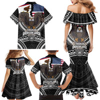 Talofa American Samoa Flag Day Family Matching Mermaid Dress and Hawaiian Shirt Bald Eagle Polynesian Tattoo LT14 - Polynesian Pride