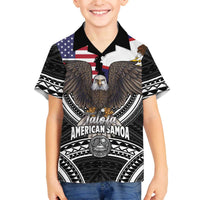 Talofa American Samoa Flag Day Family Matching Off The Shoulder Long Sleeve Dress and Hawaiian Shirt Bald Eagle Polynesian Tattoo LT14 Son's Shirt Black - Polynesian Pride