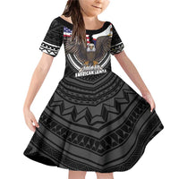 Talofa American Samoa Flag Day Family Matching Off Shoulder Short Dress and Hawaiian Shirt Bald Eagle Polynesian Tattoo LT14 Daughter's Dress Black - Polynesian Pride