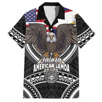 Talofa American Samoa Flag Day Family Matching Off Shoulder Short Dress and Hawaiian Shirt Bald Eagle Polynesian Tattoo LT14 Dad's Shirt - Short Sleeve Black - Polynesian Pride