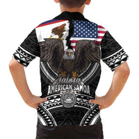 Talofa American Samoa Flag Day Family Matching Short Sleeve Bodycon Dress and Hawaiian Shirt Bald Eagle Polynesian Tattoo LT14 - Polynesian Pride