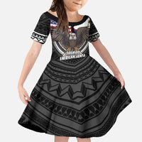 Talofa American Samoa Flag Day Family Matching Summer Maxi Dress and Hawaiian Shirt Bald Eagle Polynesian Tattoo LT14 Daughter's Dress Black - Polynesian Pride