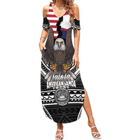 Talofa American Samoa Flag Day Family Matching Summer Maxi Dress and Hawaiian Shirt Bald Eagle Polynesian Tattoo LT14 Mom's Dress Black - Polynesian Pride