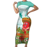 Hawaii Cinco de Mayo Short Sleeve Bodycon Dress Chili Pepper Hula Girl Tropical Vibes LT14 Long Dress Turquoise - Polynesian Pride