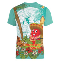 Hawaii Cinco de Mayo Women V-Neck T-Shirt Chili Pepper Hula Girl Tropical Vibes LT14 - Polynesian Pride