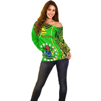 Polynesian Pride Cook Islands Off Shoulder Sweater Mangaia Gospel Day Green Version LT14 - Polynesian Pride