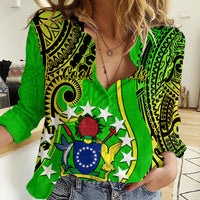 Personalised Cook Islands Women Casual Shirt Kuki Airani Coat Of Arms LT14 Female Green - Polynesian Pride
