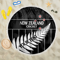 Custom New Zealand Silver Fern Cricket Beach Blanket Aotearoa Maori Go Black Cap LT14 One Size 150cm Black - Polynesian Pride