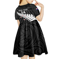 Custom New Zealand Silver Fern Cricket Kid Short Sleeve Dress Aotearoa Maori Go Black Cap LT14 - Polynesian Pride