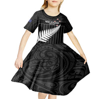 Custom New Zealand Silver Fern Cricket Kid Short Sleeve Dress Aotearoa Maori Go Black Cap LT14 - Polynesian Pride