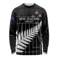 Custom New Zealand Silver Fern Cricket Long Sleeve Shirt Aotearoa Maori Go Black Cap LT14 Unisex Black - Polynesian Pride