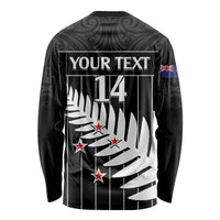 Custom New Zealand Silver Fern Cricket Long Sleeve Shirt Aotearoa Maori Go Black Cap LT14 - Polynesian Pride