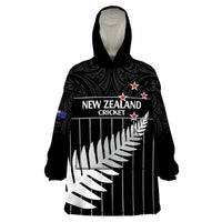 Custom New Zealand Silver Fern Cricket Wearable Blanket Hoodie Aotearoa Maori Go Black Cap LT14 One Size Black - Polynesian Pride