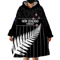 Custom New Zealand Silver Fern Cricket Wearable Blanket Hoodie Aotearoa Maori Go Black Cap LT14 - Polynesian Pride