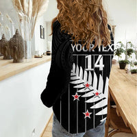 Custom New Zealand Silver Fern Cricket Women Casual Shirt Aotearoa Maori Go Black Cap LT14 - Polynesian Pride