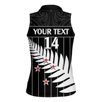 Custom New Zealand Silver Fern Cricket Women Sleeveless Polo Shirt Aotearoa Maori Go Black Cap LT14 - Polynesian Pride