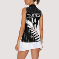 Custom New Zealand Silver Fern Cricket Women Sleeveless Polo Shirt Aotearoa Maori Go Black Cap LT14 - Polynesian Pride