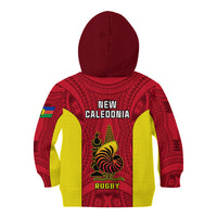 New Caledonia Rugby Kid Hoodie Coat Of Arms Mix Polynesian Pattern LT14 - Polynesian Pride
