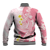 Pink Hawaii Shark Tattoo Baseball Jacket Puakenikeni Lei Plumeria Polynesian Pattern