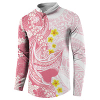 Pink Hawaii Shark Tattoo Button Sweatshirt Puakenikeni Lei Plumeria Polynesian Pattern