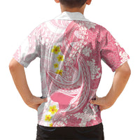 Pink Hawaii Shark Tattoo Family Matching Long Sleeve Bodycon Dress and Hawaiian Shirt Puakenikeni Lei Plumeria Polynesian Pattern LT14 - Polynesian Pride