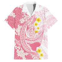 Pink Hawaii Shark Tattoo Family Matching Puletasi and Hawaiian Shirt Puakenikeni Lei Plumeria Polynesian Pattern LT14 Dad's Shirt - Short Sleeve Pink - Polynesian Pride