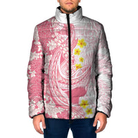 Pink Hawaii Shark Tattoo Padded Jacket Puakenikeni Lei Plumeria Polynesian Pattern