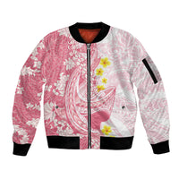 Pink Hawaii Shark Tattoo Sleeve Zip Bomber Jacket Puakenikeni Lei Plumeria Polynesian Pattern