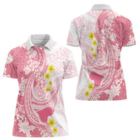 Pink Hawaii Shark Tattoo Women Polo Shirt Puakenikeni Lei Plumeria Polynesian Pattern LT14 - Polynesian Pride