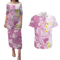 Purple Hawaii Shark Tattoo Couples Matching Puletasi and Hawaiian Shirt Puakenikeni Lei Plumeria Polynesian Pattern LT14 Purple - Polynesian Pride