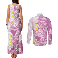 Purple Hawaii Shark Tattoo Couples Matching Tank Maxi Dress and Long Sleeve Button Shirt Puakenikeni Lei Plumeria Polynesian Pattern LT14 - Polynesian Pride