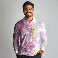 Purple Hawaii Shark Tattoo Long Sleeve Polo Shirt Puakenikeni Lei Plumeria Polynesian Pattern LT14 - Polynesian Pride