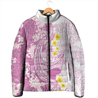 Purple Hawaii Shark Tattoo Padded Jacket Puakenikeni Lei Plumeria Polynesian Pattern