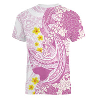 Purple Hawaii Shark Tattoo Women V-Neck T-Shirt Puakenikeni Lei Plumeria Polynesian Pattern LT14 - Polynesian Pride