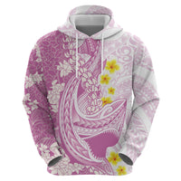 Purple Hawaii Shark Tattoo Zip Hoodie Puakenikeni Lei Plumeria Polynesian Pattern
