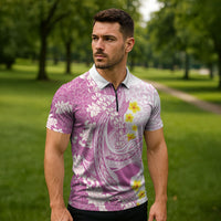 Purple Hawaii Shark Tattoo Zipper Polo Shirt Puakenikeni Lei Plumeria Polynesian Pattern LT14 - Polynesian Pride