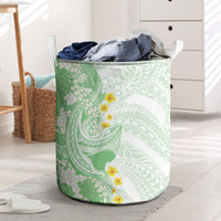 Green Hawaii Shark Tattoo Laundry Basket Puakenikeni Lei Plumeria Polynesian Pattern