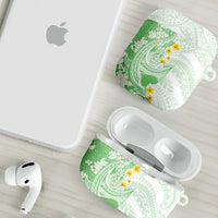 Green Hawaii Shark Tattoo AirPods Case Puakenikeni Lei Plumeria Polynesian Pattern