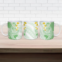Green Hawaii Shark Tattoo Ceramic Mug Puakenikeni Lei Plumeria Polynesian Pattern