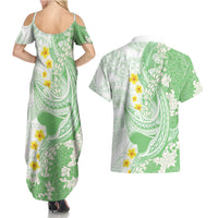Green Hawaii Shark Tattoo Couples Matching Summer Maxi Dress and Hawaiian Shirt Puakenikeni Lei Plumeria Polynesian Pattern LT14 - Polynesian Pride