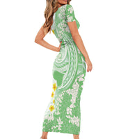 Green Hawaii Shark Tattoo Family Matching Short Sleeve Bodycon Dress and Hawaiian Shirt Puakenikeni Lei Plumeria Polynesian Pattern LT14 - Polynesian Pride