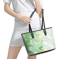 Green Hawaii Shark Tattoo Leather Tote Bag Puakenikeni Lei Plumeria Polynesian Pattern