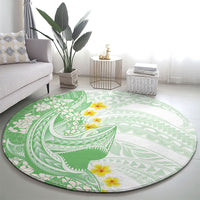 Green Hawaii Shark Tattoo Round Carpet Puakenikeni Lei Plumeria Polynesian Pattern
